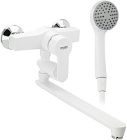 BRIMIX 555 Смеситель в ванную длинный излив с дивертором, шаровый из высокопрочного пластика АБС - БЕЛЫЙ Смеситель для ванной