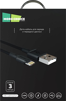 MORE CHOICE (4620202551030) K19i USB 2.0A для Lightning 8-pin - 3м Black Кабель