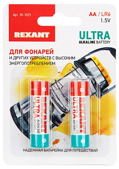 REXANT (30-1025) УЛЬТРА АЛКАЛИНОВАЯ БАТАРЕЙКА AA/LR6 1,5 V батарейки