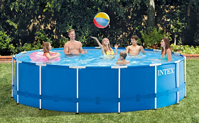 INTEX Бассейн каркасный 457х122см. (фильтр-насос+лестница+тент+подстилка) .(в коробке) Арт.28242NP Бассейн каркасный INTEX Бассейн каркасный 457х122см
