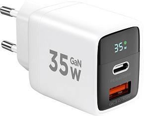 CABLEXPERT (22107) 35Вт GaN, QC4.0/PD3.0, 1хUSB, 1хType-C, белый СЗУ