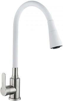 АНТЕЙ 577031 Садко Смеситель д/кухни шар. с силиконовым изливом белый нерж.сталь 1/11 Смеситель