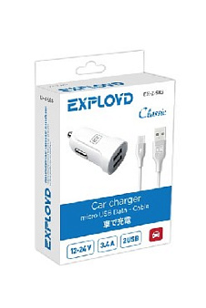 EXPLOYD EX-Z-583 micro USB 3.4А 2.4А+1А 2хUSB белый АЗУ