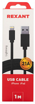 REXANT (18-7050) Кабель REXANT USB-Lightning 2 А, 1 м, черный ПВХ Дата-кабель