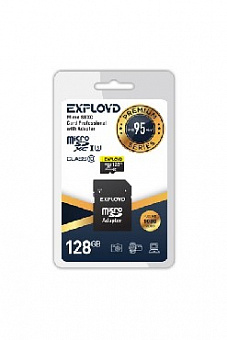 EXPLOYD MicroSDXC 128GB Class10 + адаптер SD (95MB/s) [EX128GCSDXC10UHS-1-ElU3] Карта памяти