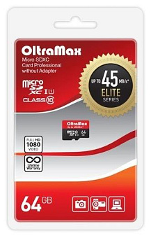 OLTRAMAX MicroSDXC 64GB Class 10 UHS-1 Elite [OM064GCSDXC10UHS-1-ElU1 w] Карта памяти