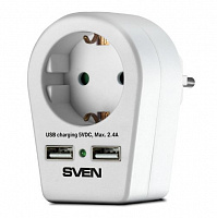SVEN SF-S1U (16A,1 евро розетка,2 USB) белый, блистер Сетевой фильтр