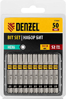 DENZEL Набор бит HEX 6х50, сталь S2, шестигранный профиль, 10 шт. 11664 Набор бит