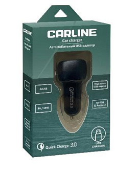 CARLINE CH-2QC 2хUSB Quick Charge 3.0 в прикуриватель 12В черный в коробке Автозарядка