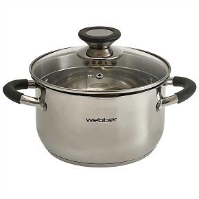 WEBBER BE-372/2 Кастрюля из нерж стали со стеклянной крышкой (d=18; 2,7 л) (8) Кастрюля