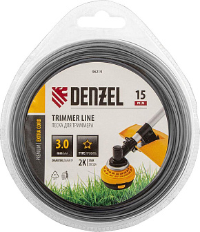 DENZEL Леска для триммера двухкомпонентная звезда, 3,0мм х 15м, блистер EXTRA CORD 96219 Леска для триммера