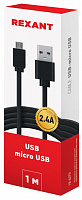 REXANT (18-4270) Кабель USB-micro USB/2,4A/PVC/black/1m/REXANT Дата-кабель