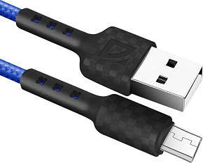 DEFENDER (87115BLU) USB кабель F181 Micro 1м, 2.4А, нейлон Кабель