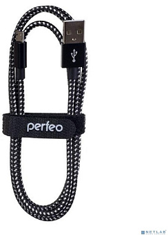 PERFEO (U4801) USB A вилка - Micro USB вилка, черно-белый, длина 1 м Кабель