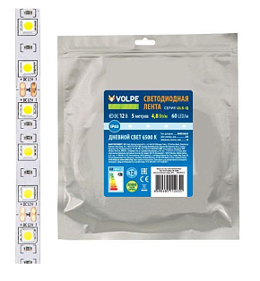 VOLPE (UL-00004533) ULS-Q323 2835-60LED/M-8MM-IP65-DC12V-4,8W/M-5M-3000K катушка в герметичной упаковке Лента светодиодная
