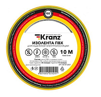 KRANZ (KR-09-2007) ИЗОЛЕНТА ПВХ 0.13Х15 ММ, 10 М, ЖЕЛТО-ЗЕЛЕНАЯ Изоляционная лента