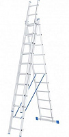 СИБРТЕХ Лестница, 3 х 11 ступеней, алюминиевая, трехсекционная, Россия 97821 Лестница