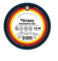 KRANZ (KR-09-2205) ИЗОЛЕНТА ПВХ 0.13Х19 ММ, 25 М, СИНЯЯ Изоляционная лента