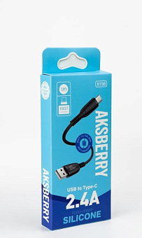 AKSBERRY (6972969383170) X156 Silicone Type C 2.4A 1м черный Кабель