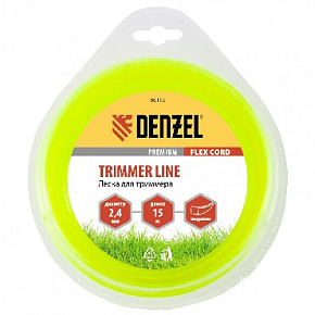 DENZEL Леска для триммера квадрат 2,4 мм х 15 м, блистер FLEX CORD 96116 Леска для триммера