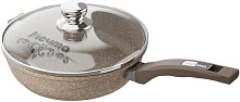 МЕЧТА С24806 Гранит brown 24см несъемная ручка стеклянная крышка Сковорода