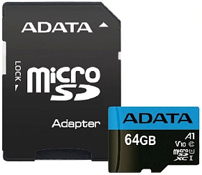 A-DATA 64GB MicroSDHC Class10 UHS-I A1 + адаптер (AUSDX64GUICL10A1-RA1) Карта памяти