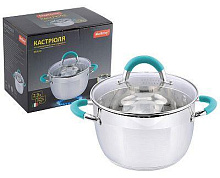 MALLONY Кастрюля BRAVO, объем 2,9 л, из нерж стали с крышкой жаропрочного стекла (005429)