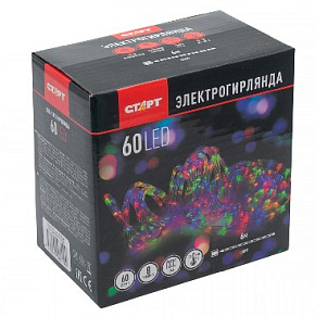 СТАРТ (14808) НГ 60LED RGB 3АА 8 реж 6м шнур Гирлянда