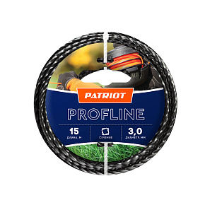 PATRIOT 805402211 D 3,0 мм L 15 м (скрученный квадрат, черный) Леска ProfLine для триммеров Леска