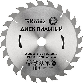 KRANZ (KR-92-0134) Диск пильный 305 мм х 24 зуб х 32/30 мм Диск пильный