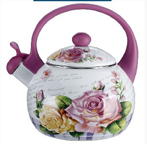 METALLONI EM-25101/35 Чайник эмал. "Чайная роза" со свистком 2,5 л (6) Чайник со свистком