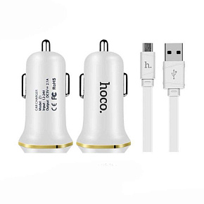 HOCO (6957531040194) Z1 2USB 2.1A MicroUSB белый Автозарядка