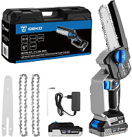 DEKO DKCHS 20V, 6", 20В, 2x2.2Ач, 2 шины и 3 цепи в кейсе 083-2014 Пила цепная аккумуляторная