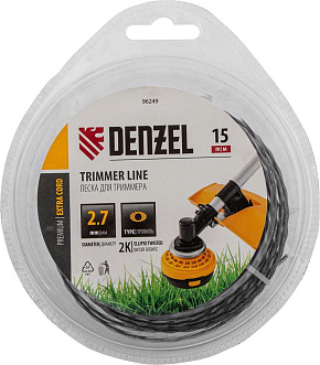 DENZEL Леска для триммера двухкомпонентная эллипс, 2,7мм х 15м, блистер EXTRA CORD 96249 Леска для триммера