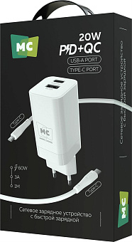 MORE CHOICE (4620202555793) NC85a 1USB+1Type-C 3.0A PD 20W+QC3.0 Type-C Type-C White СЗУ