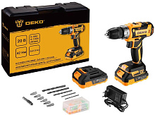 DEKO GCD20DU PRO в кейсе + набор 63 инструмента для дома, 20В, 2х2.0Ач 083-1040 Аккумуляторная дрель-шуруповерт