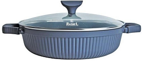 RASHEL Жаровня а/п литая 3,9 л с индукционным дном, стекл. крышка, d=28 см цвет: серо-синий R-9228
