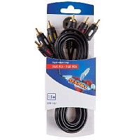 REXANT (06-3050) ШНУР 3RCA - 3RCA , 1.5 М, GOLD Кабель RCA