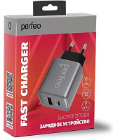 PERFEO (I4669) 2 порта USB-A+TYPE-C, 20W, серый СЗУ PERFEO (I4669) 2 порта USB-A+TYPE-C, 20W, серый