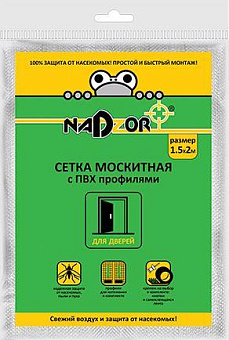 NADZOR Сетка москитная на дверь с утяжелителями, 1,5*2 м, белая, в пакете, MSN020PPW Сетка москитная на дверь с утяжелителями