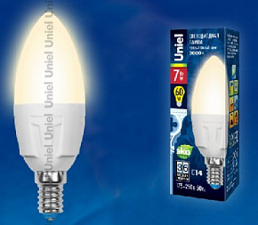 UNIEL (UL-00002413) LED-C37 7W/WW/E14 свеча Теплый белый свет Лампа светодиодная
