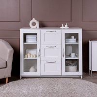 ГУД ЛАКК 2.02.03.380.1 СИРИУС тумба 2 двери со стеклом и 3 ящика 117х95 белая RU (2 пак.)