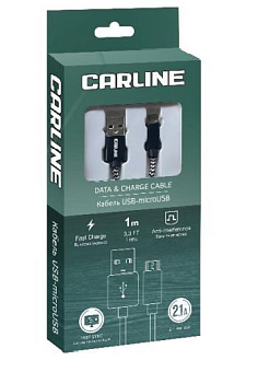 CARLINE CAB03121 USB-microUSB 2.1А 1 метр тканевая оплетка Кабель