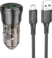 BOROFONE (6941991106910) BZ23 Transparent Black АЗУ 1USB 3.0A QC3.0 18W быстрая зарядка для micro USB АЗУ