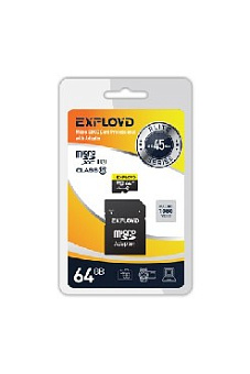 EXPLOYD MicroSDXC 64GB Class10 + адаптер SD (45MB/s) [EX064GCSDXC10UHS-1-ElU1] Карта памяти