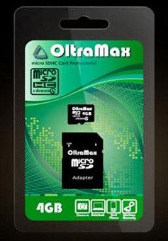 OLTRAMAX MicroSDHC 4GB Class4 + адаптер SD [OM004GCSDHC4-AD] Карта памяти