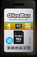 OLTRAMAX MicroSDHC 4GB Class10 + адаптер SD [OM004GCSDHC10-AD] Карта памяти