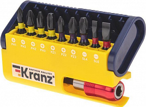 KRANZ (KR-92-0466) Набор бит с магнитным держателем, пластиковый кейс, 10 шт Набор бит