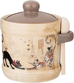 AGNESS САХАРНИЦА С ЛОЖКОЙ "ПАРИЖСКИЕ КОТЫ" 10*9,5 СМ 300 МЛ (КОР=36ШТ.) 358-1732