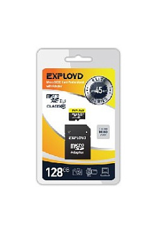 EXPLOYD MicroSDXC 128GB Class10 + адаптер SD (45MB/s) [EX128GCSDXC10UHS-1-ElU1] Карта памяти